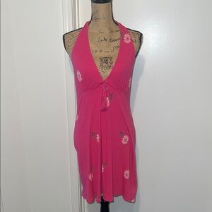 American Eagle Pink Halter Tie Front Tank Top